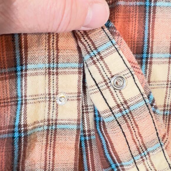 Wrangler Wrancher Flannel Shirt Men's XXL Pearl Snap Button Brick-Red Plaid West - Picture 5 of 12